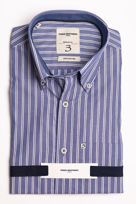 Camicia Riga Mista Avion-Bianco-Blu Regular Fit