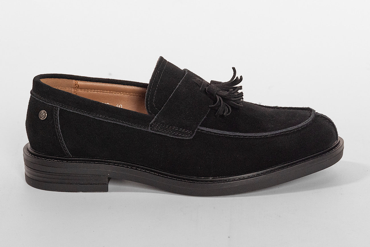 Mocassin en cuir véritable avec glands | Noir