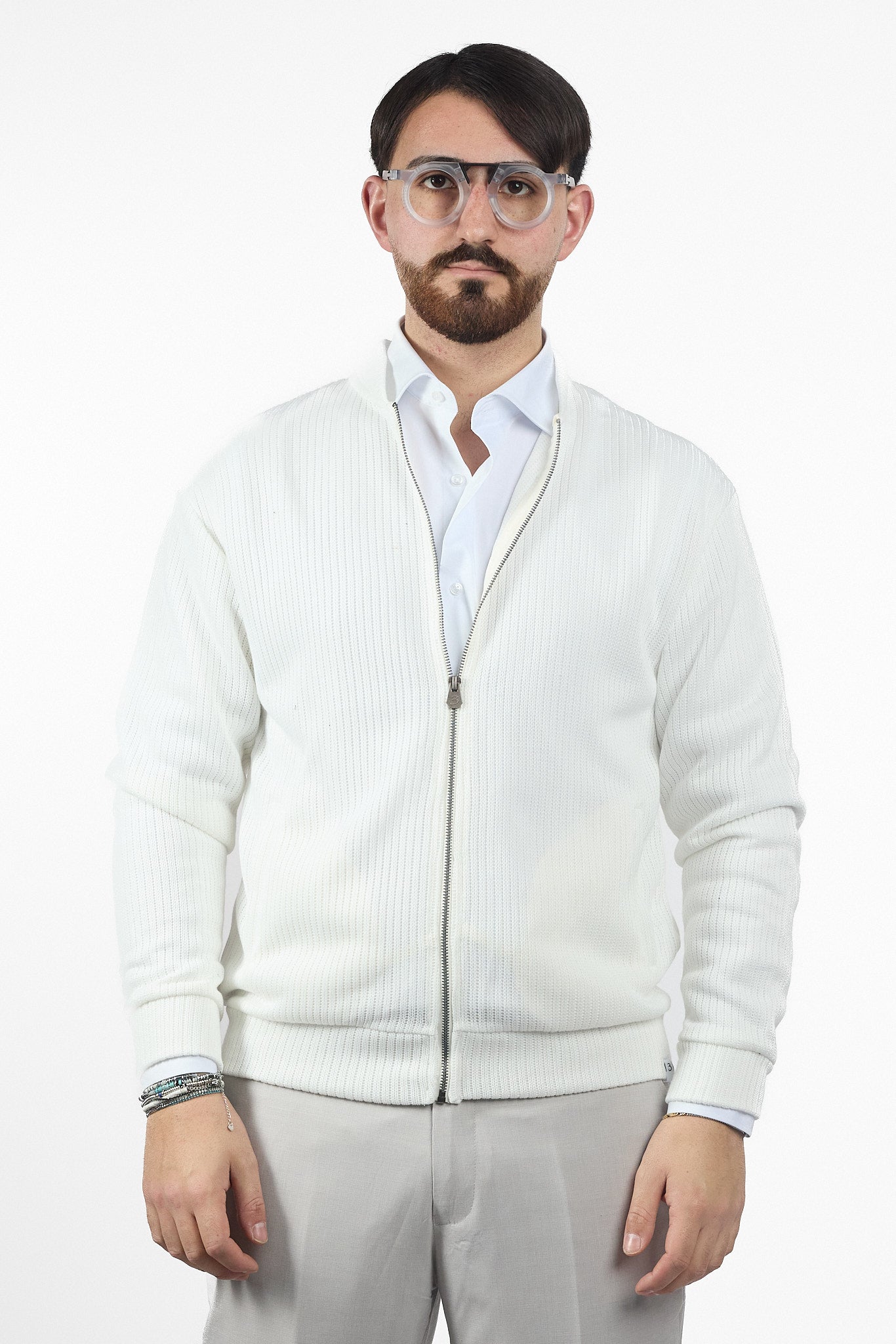 Cardigan Zip Intera No Stiro | 2 per €40 | Bianco