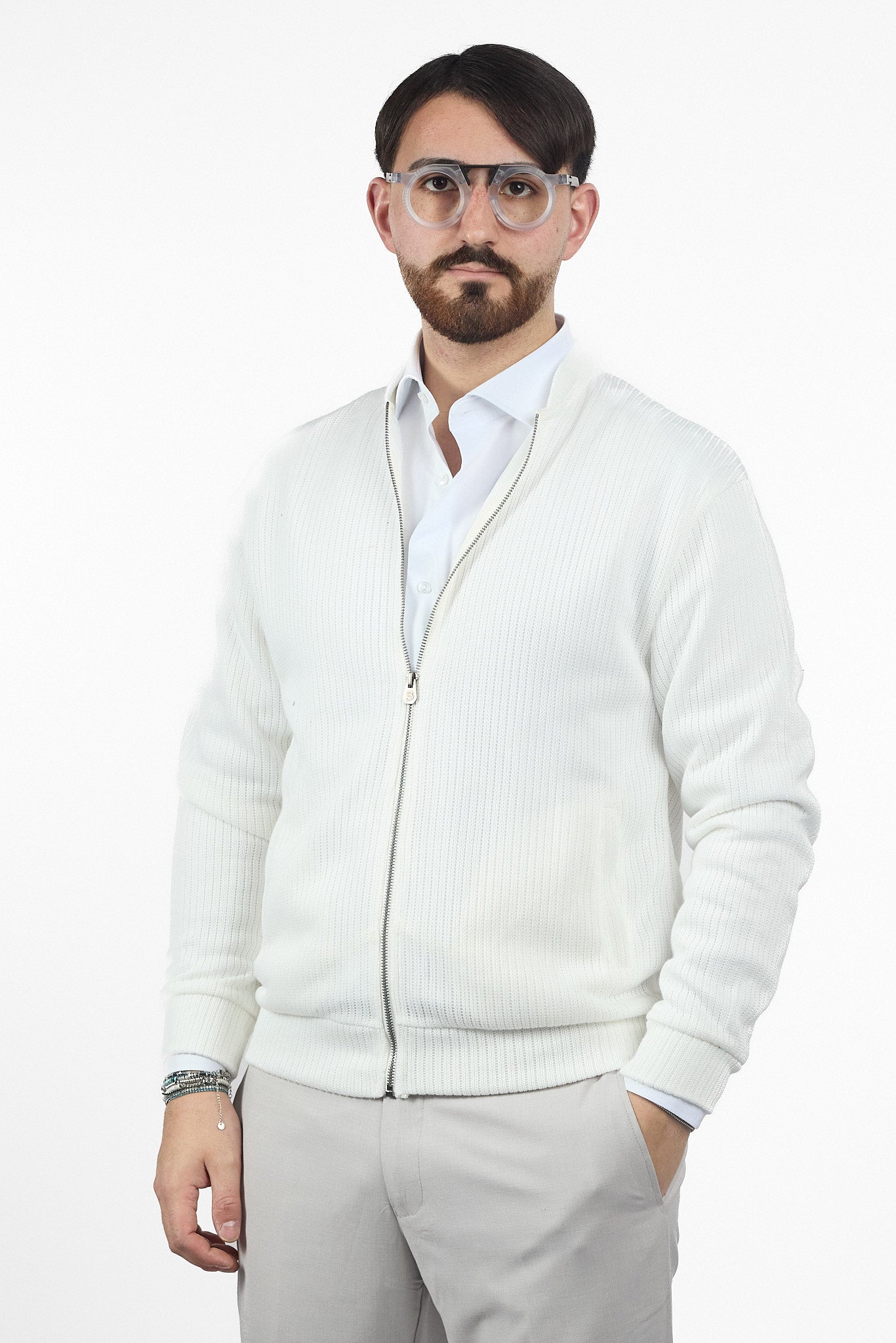 Cardigan Zip Intera No Stiro | 2 per €40 | Bianco