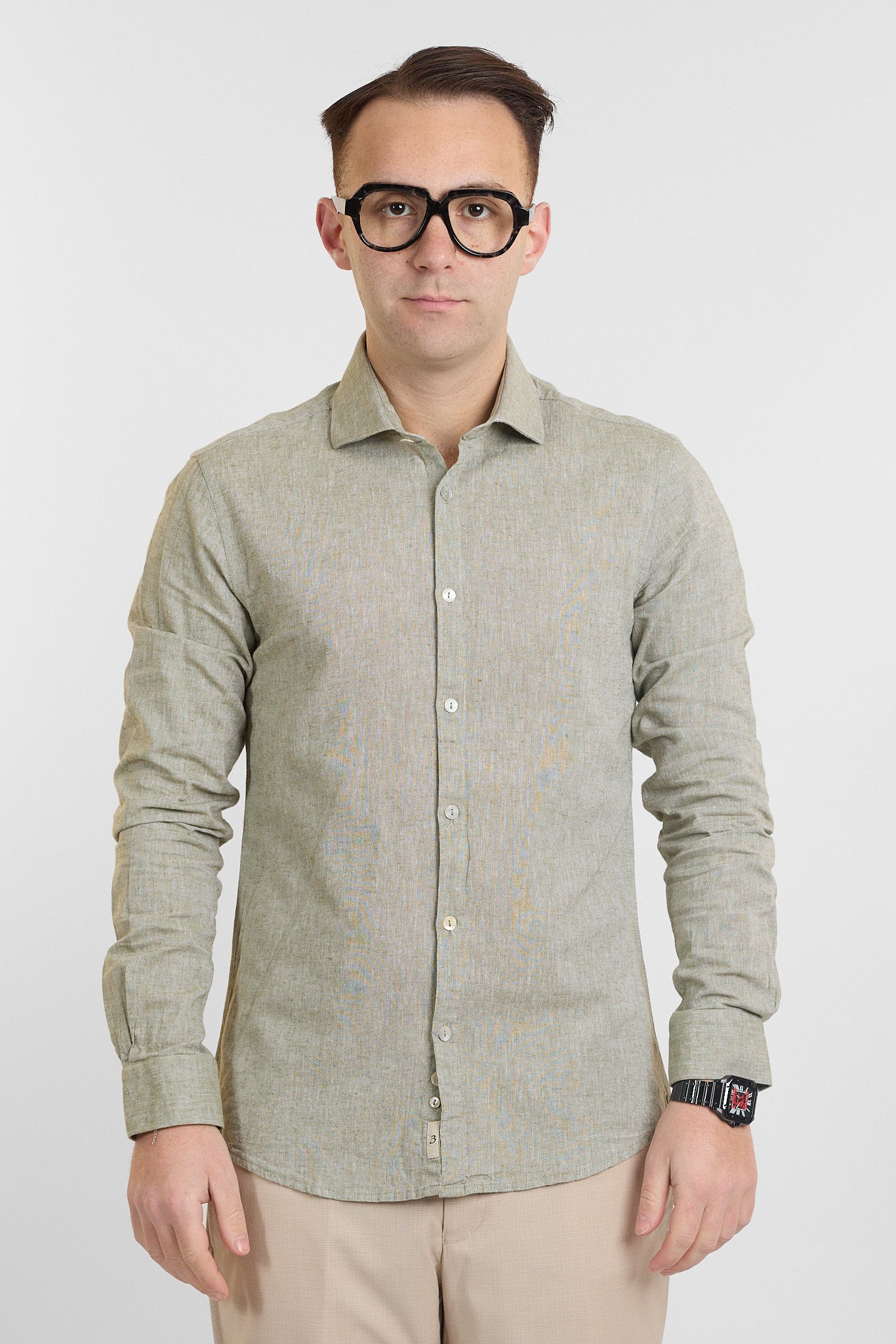 Camicia Linen Blend Slim Basic | Salvia 05