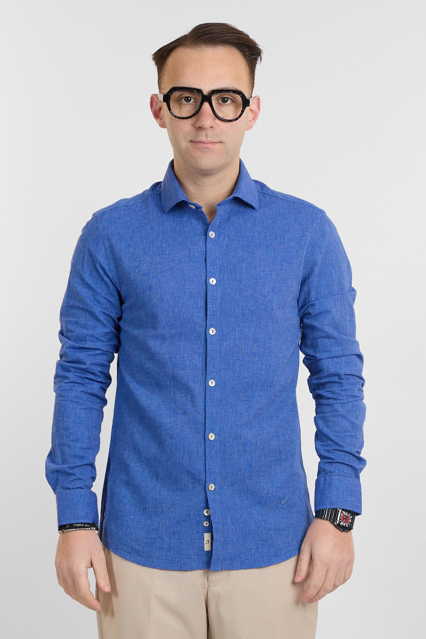 Camicia Linen Blend Slim Basic | Cobalto 65