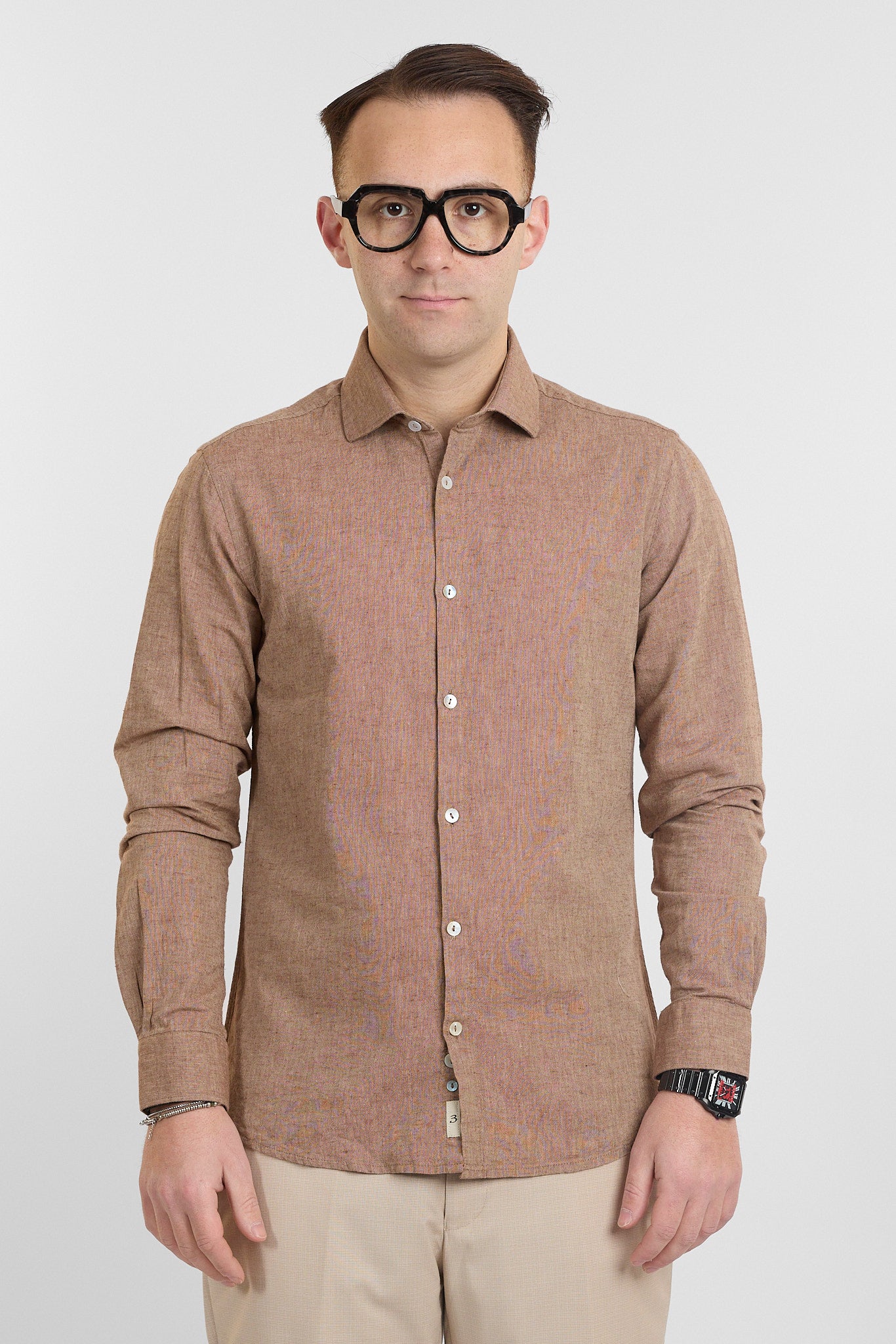 Camicia Linen Blend Slim Basic | Caffè 12