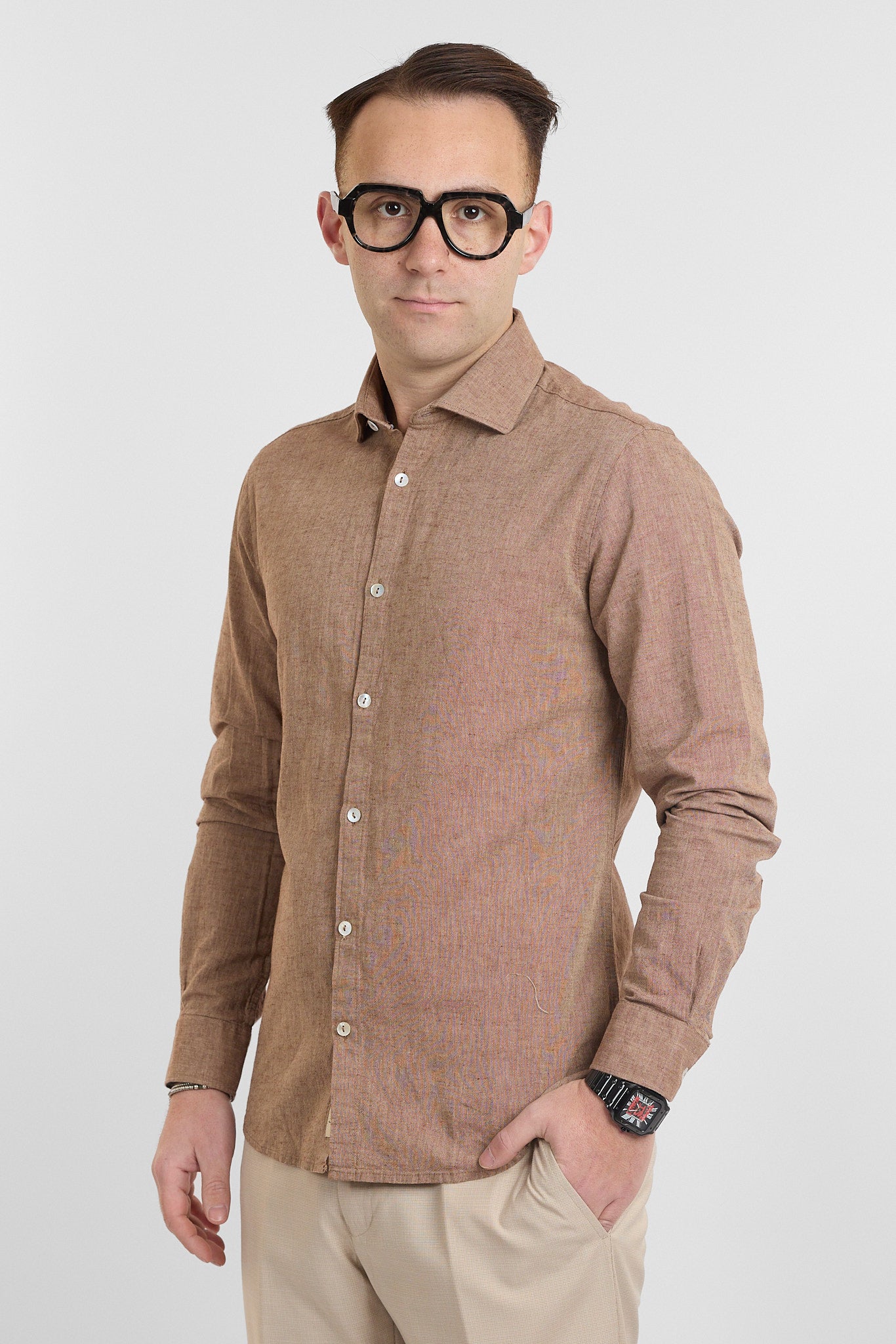 Camicia Linen Blend Slim Basic | Caffè 12