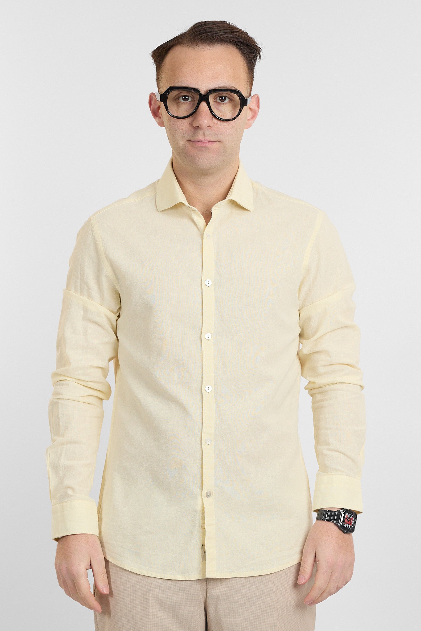 Camicia Linen Blend Slim Basic | Giallo Chiaro 36