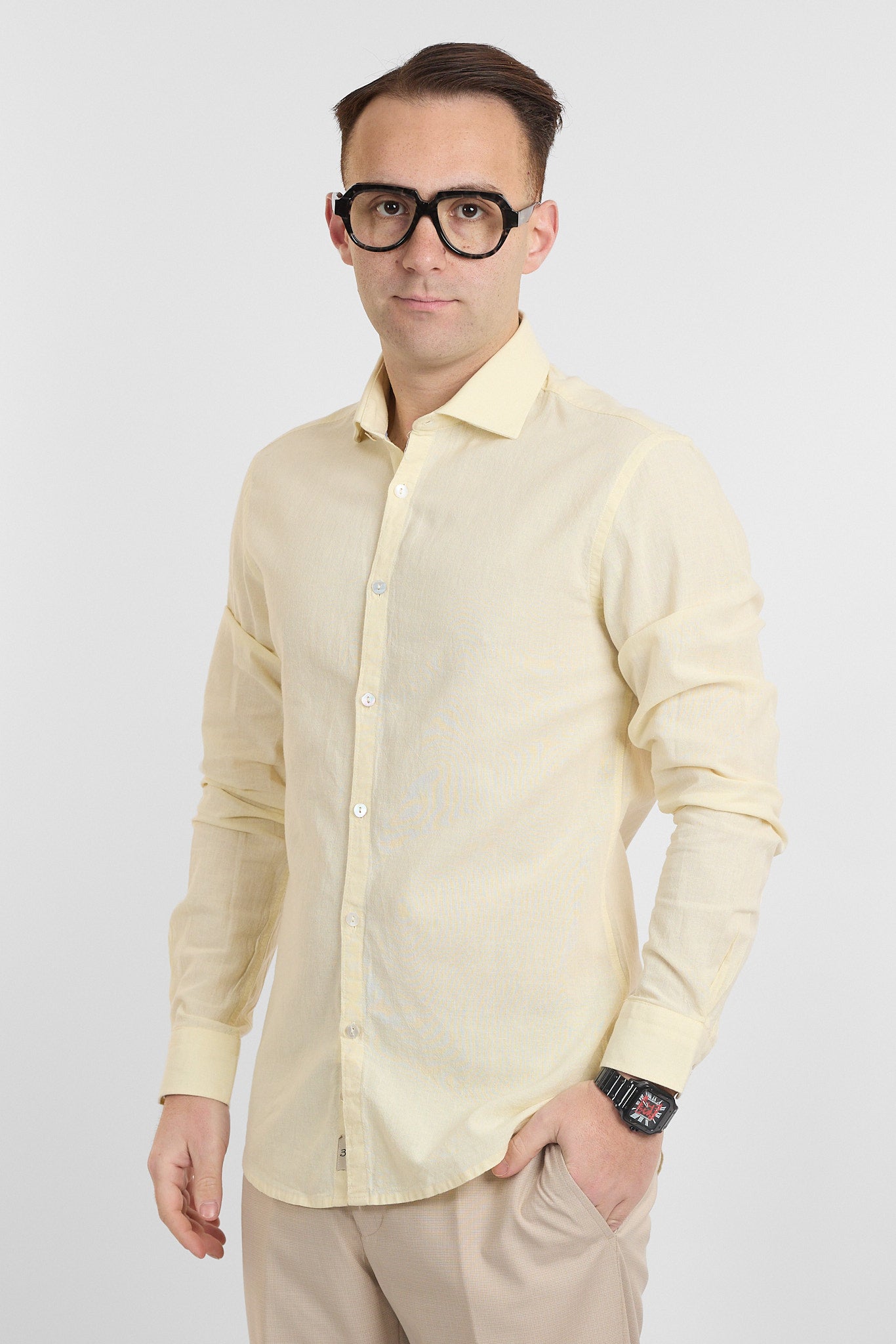 Camicia Linen Blend Slim Basic | Giallo Chiaro 36