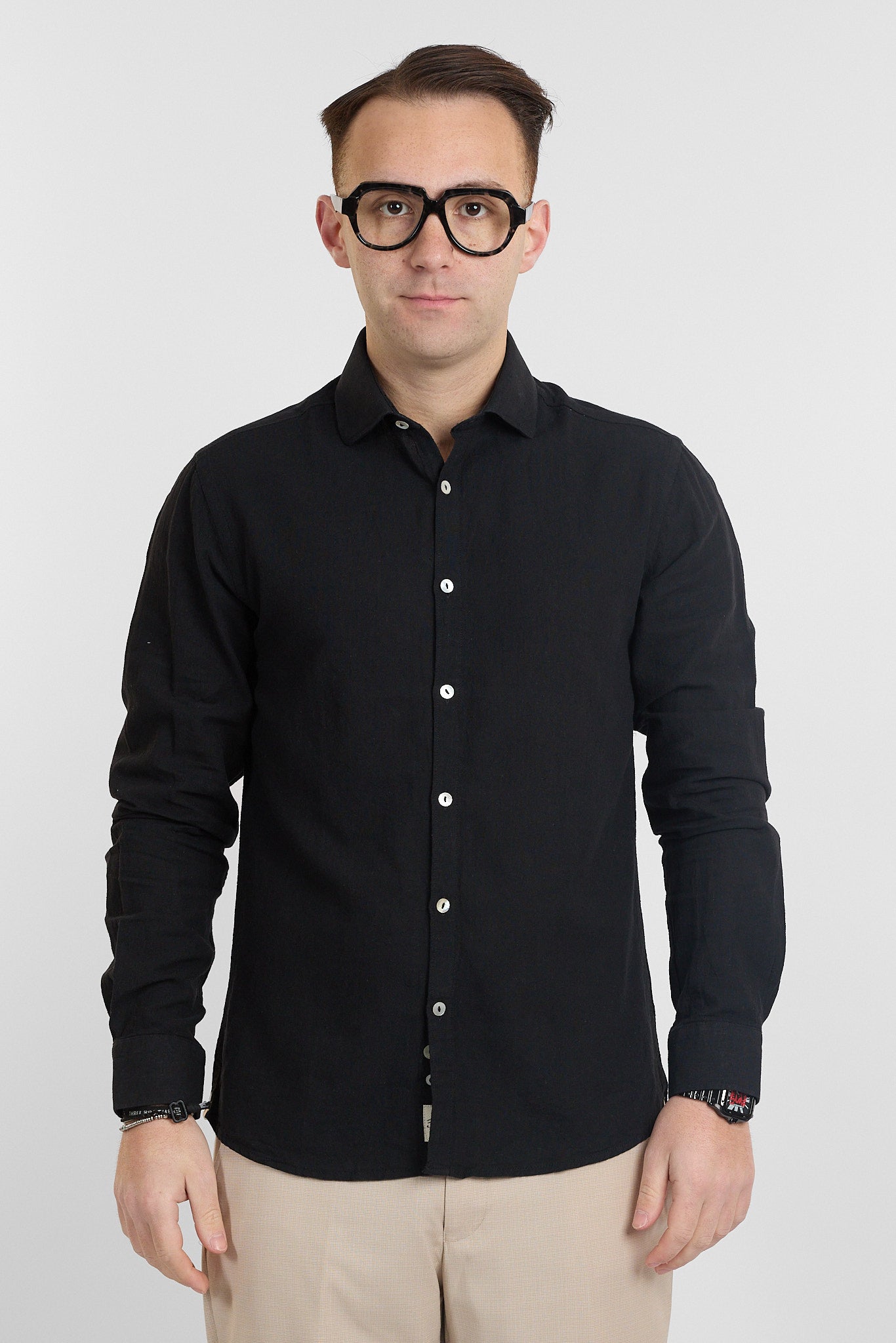 Camicia Linen Blend Slim Basic | Nero 92