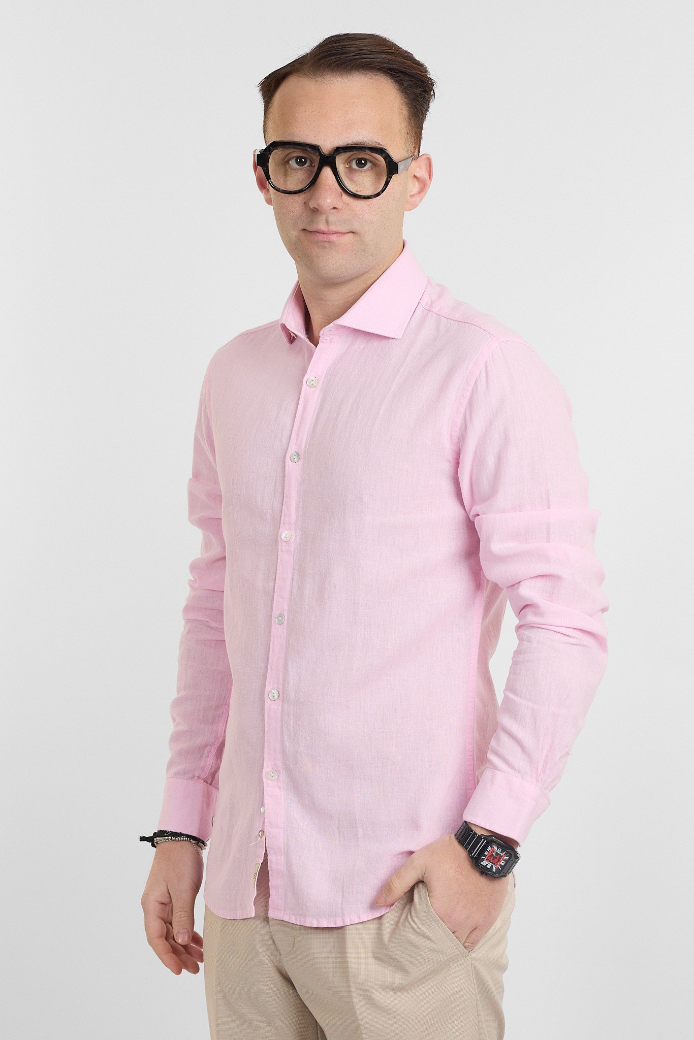 Camicia Linen Blend Slim Basic | Rosa 14