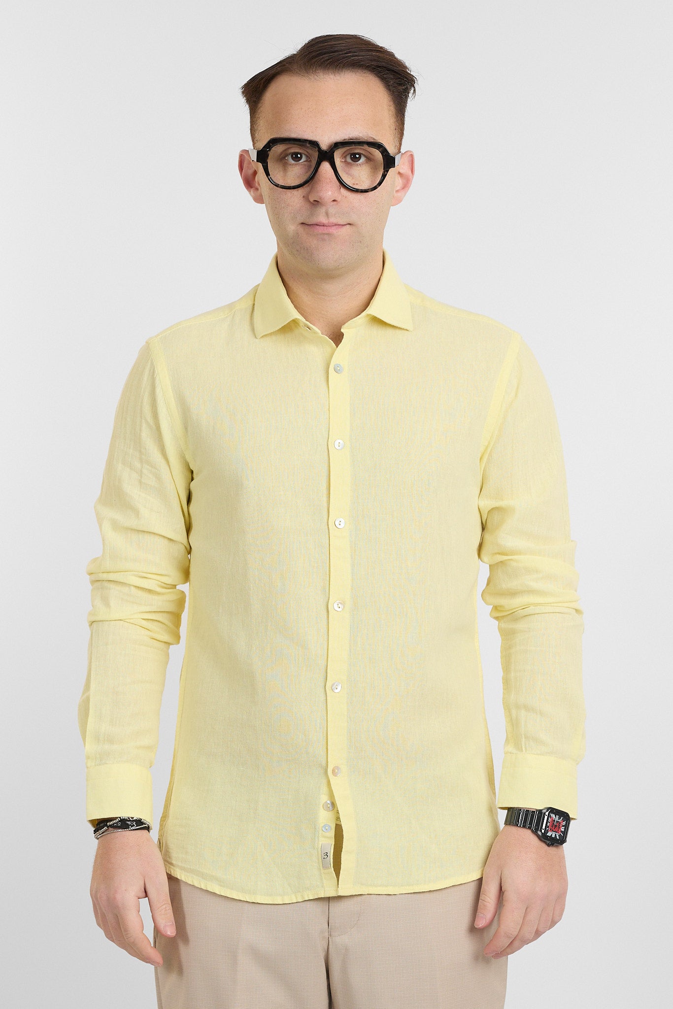 Camicia Linen Blend Slim Basic | Giallo Intenso 37