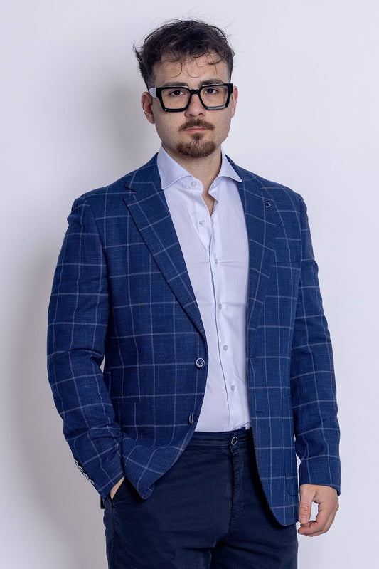Unlined Checked Jacket | Blue and Grey