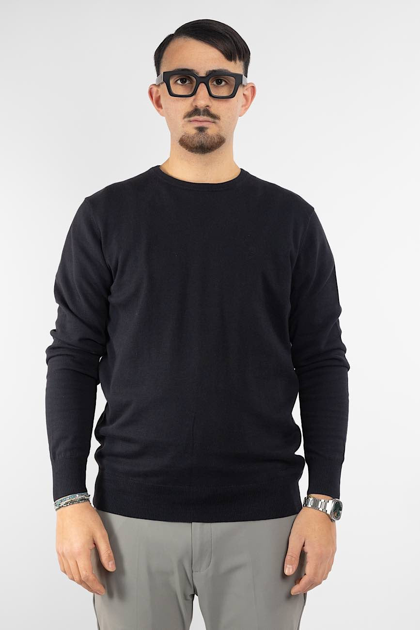 Pullover Girocollo 100% Cotone | Taglie Extra | 2 per €50 | Nero 01