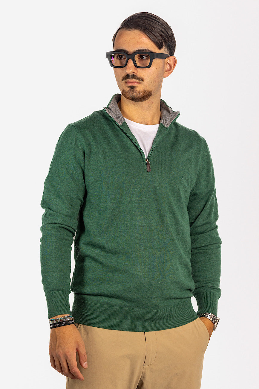 Pull demi-zippé en laine mélangée <tc>"20€ de réduction au deuxième"</tc> | Vert 21