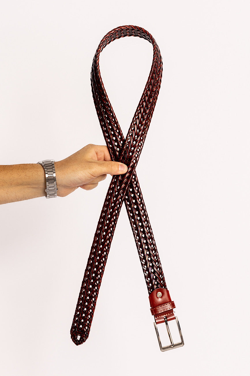 Woven Faux Leather Belt | Brown