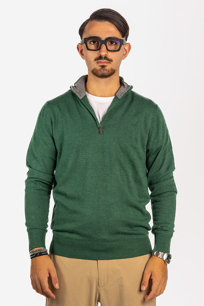 Pull demi-zippé en laine mélangée <tc>"20€ de réduction au deuxième"</tc> | Vert 21