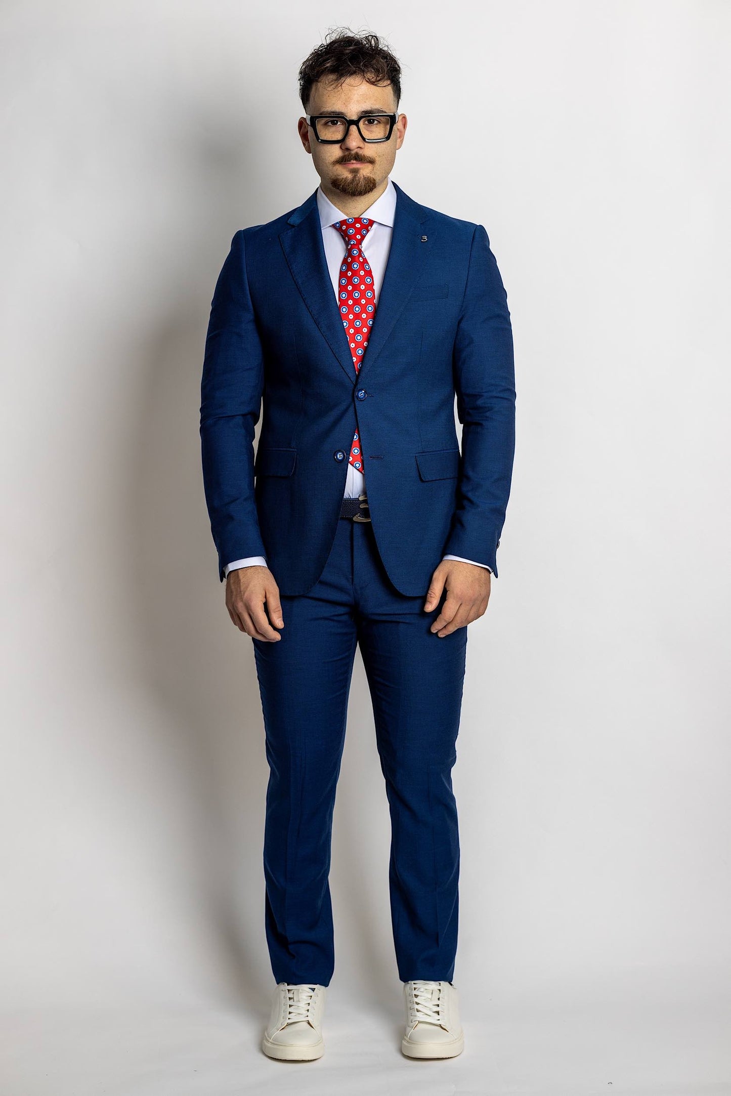 Two Button Suit with Worked Fabric | Parliament Blue