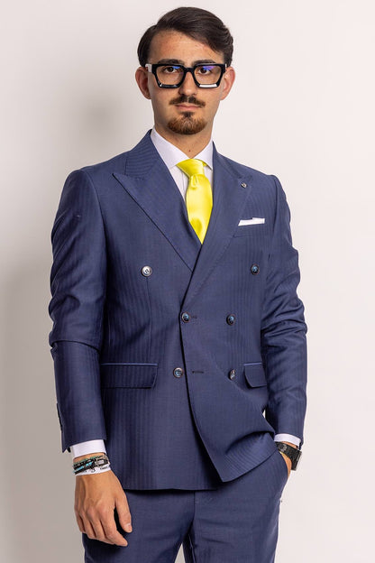 Matching Double-Breasted Pinstripe Suit | Dark Blue