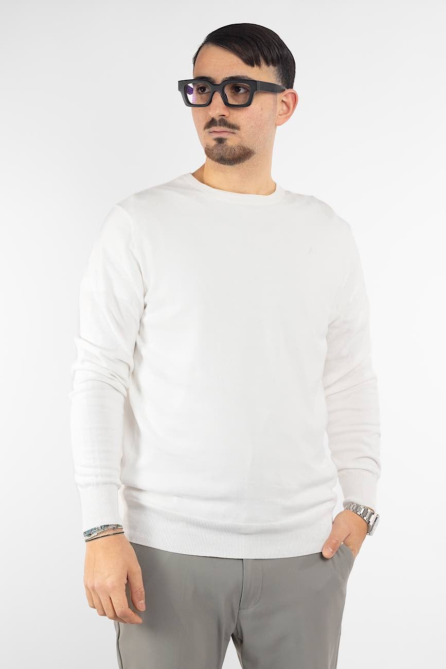 Pullover Girocollo 100% Cotone | 2 per €40 | Bianco 15