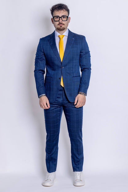 Two Button Prince of Wales Suit | Dark Blue