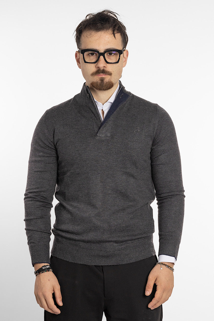 Wool Blend Half Zip and Button Pullover | <tc>"€20 discount on the second"</tc> | Dark Grey