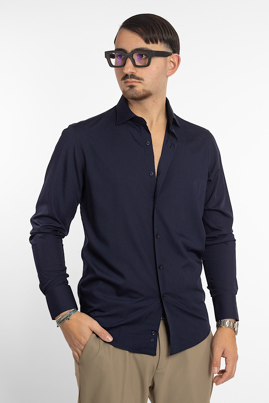 Chemise basique slim sans repassage | Bleu