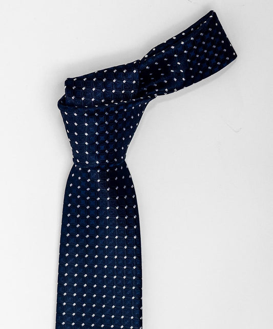 Cravatta Blu Scuro | Fantasia Bianco-Blu