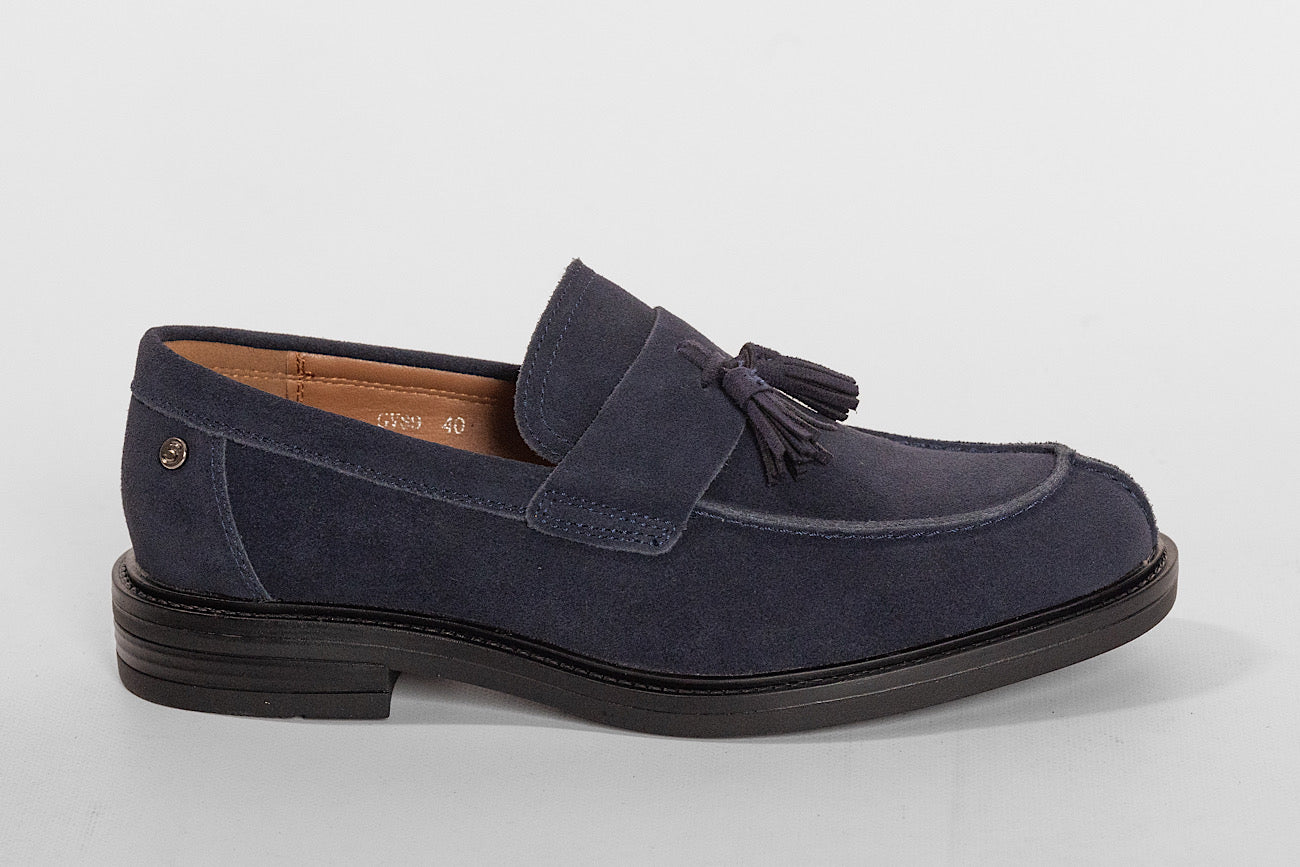 Genuine Leather Moccasin with Tassels | Blue