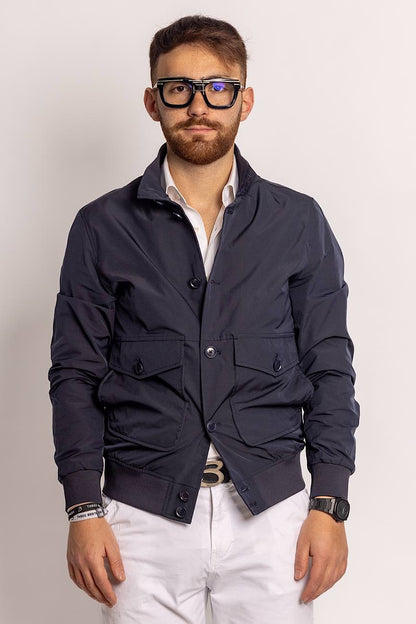 Multi-pocket bomber jacket in technical fabric | Blue