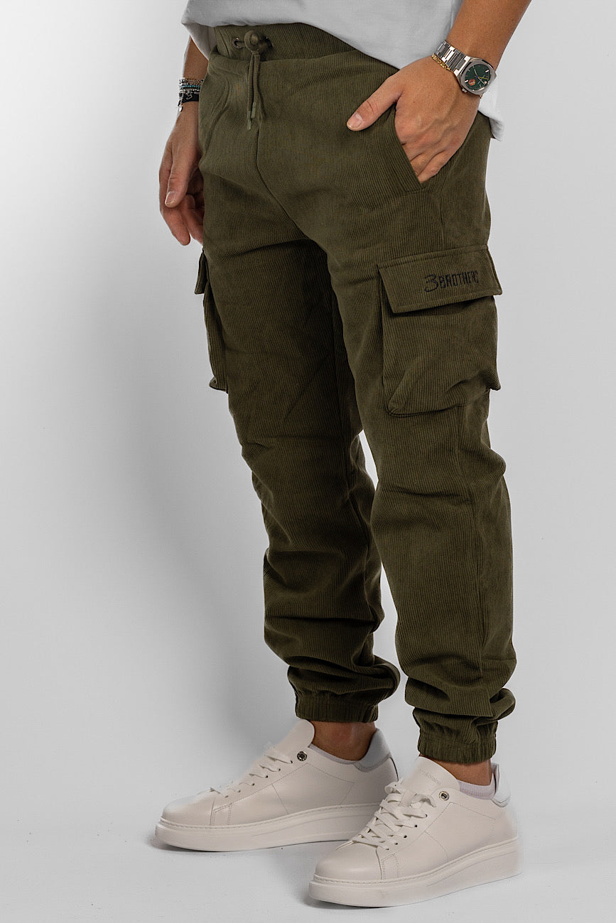 Pantalon de survêtement en velours modèle Cargo | Vert militaire