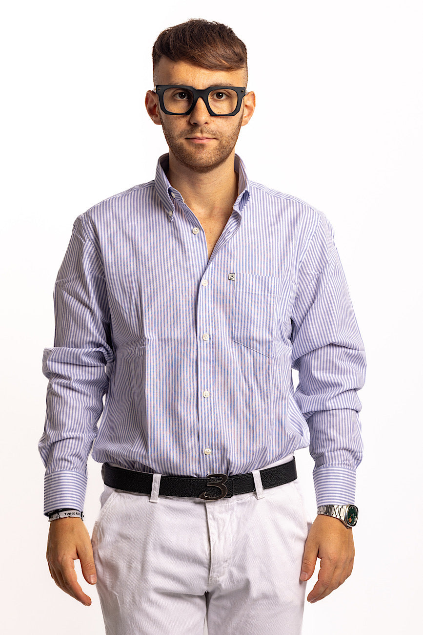 Chemise Regular Fit à Rayures Mixtes Blanc-Bleu