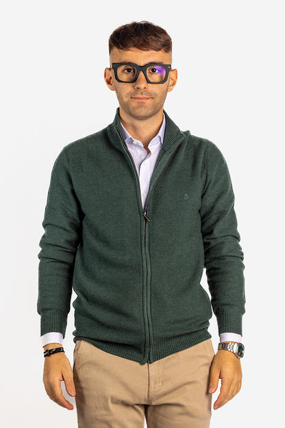 Pullover Zip Intera Misto Lana Lavorato 2 per €40 | Verde F32