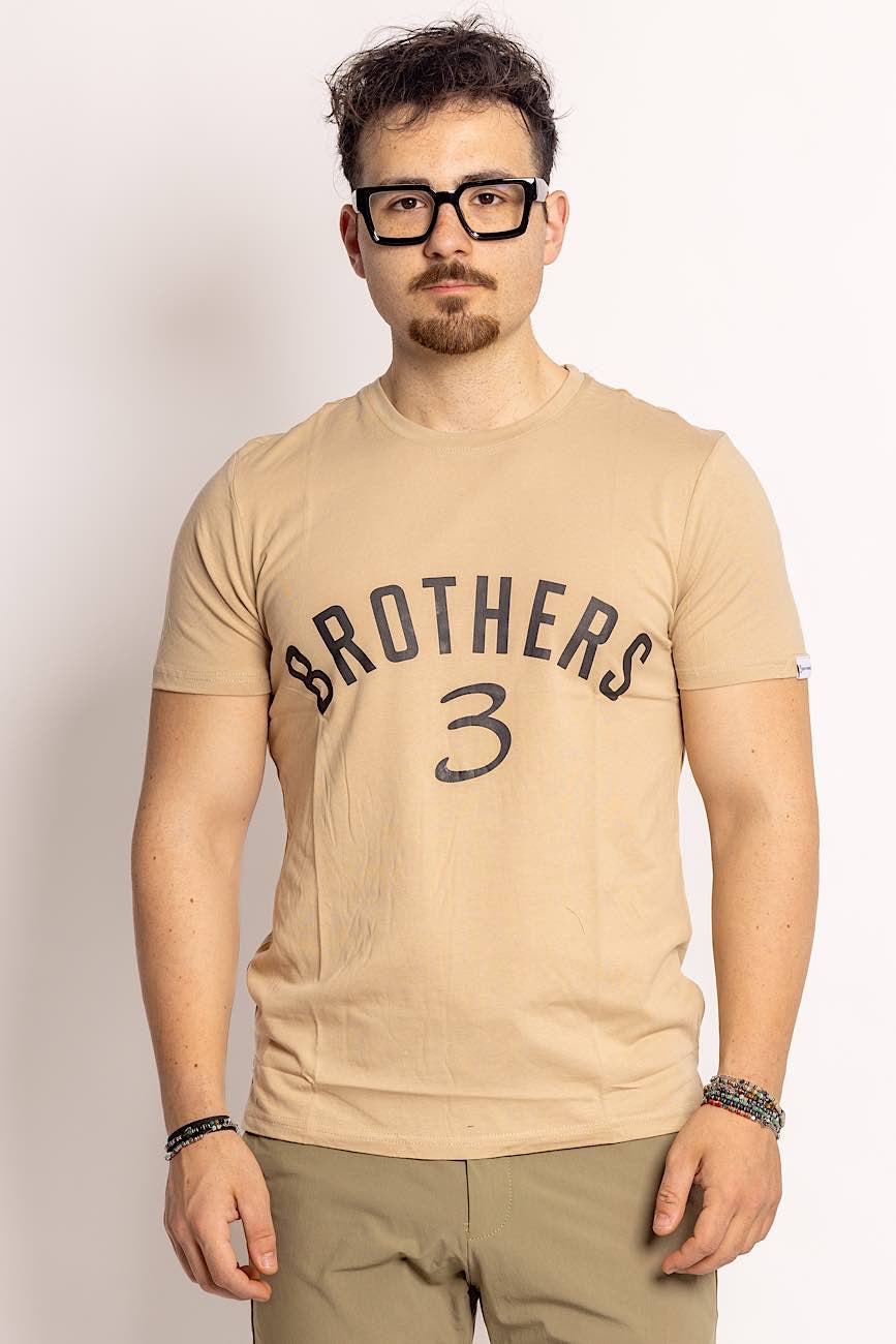 T-Shirt Mezza Manica 100% Cotone Con Scritta 2 per €20 | Beige