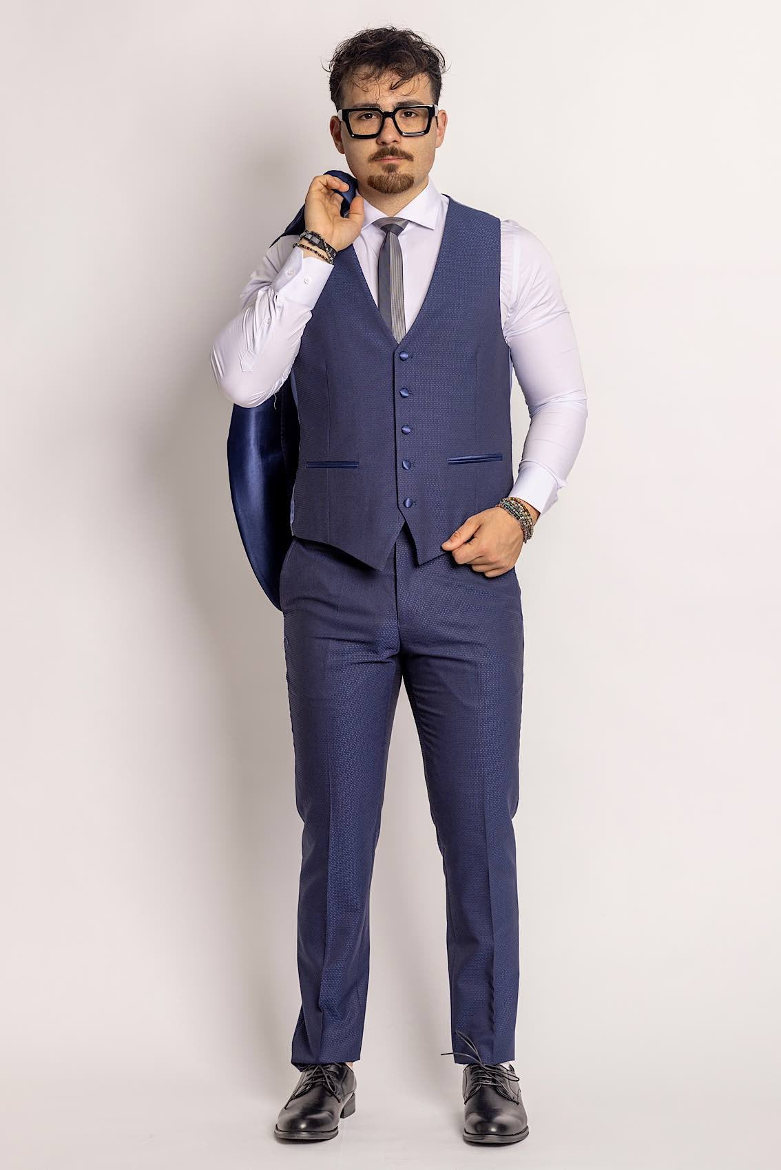 Tuxedo Model Suit With Vest | Medium Blue