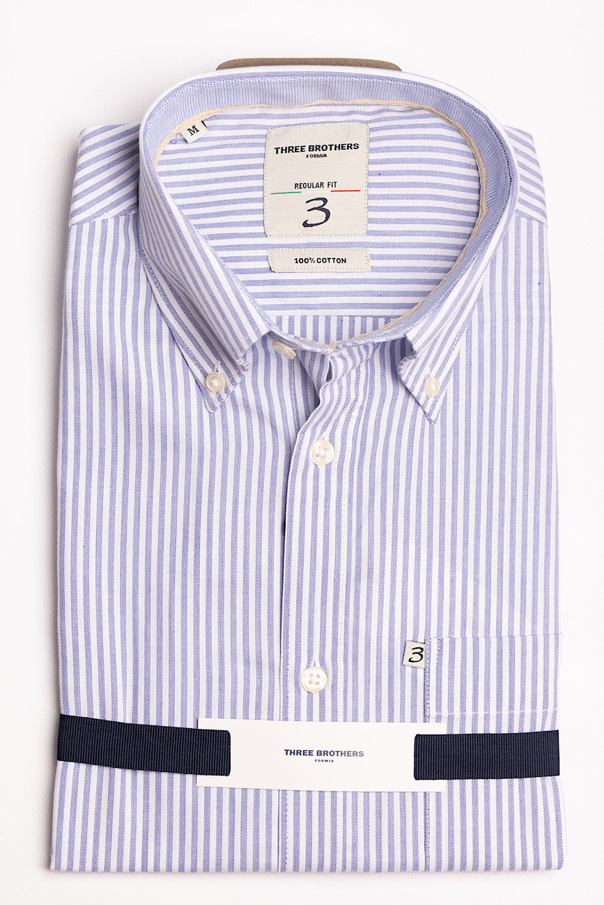 Camicia Righe Medie Bianco-Blu Schiarito Regular Fit