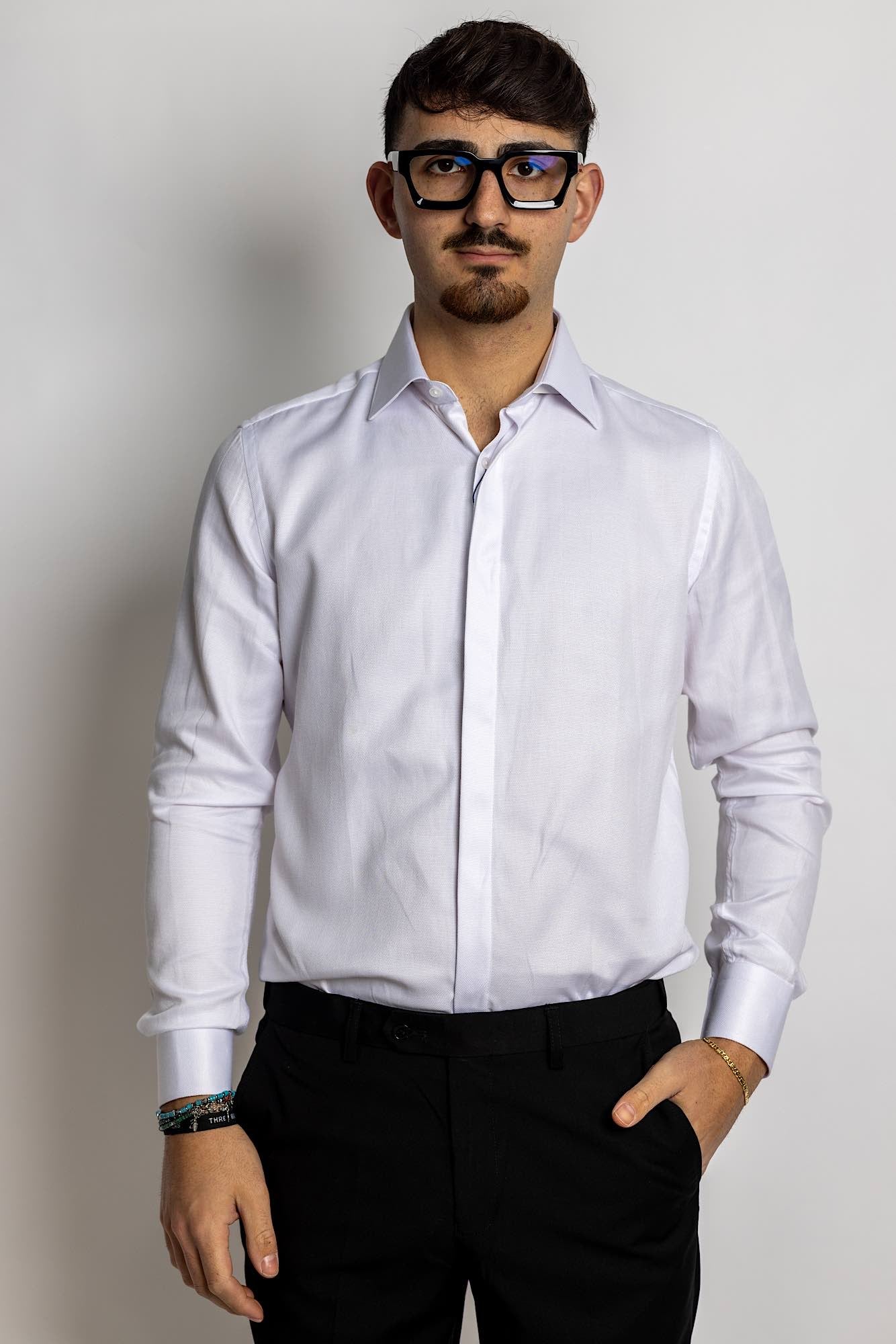 Chemise nid d'abeille coupe slim | Blanche | Convient aux jumeaux