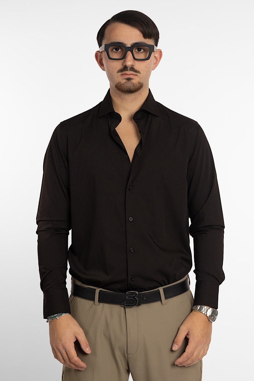 Chemise basique slim sans repassage | Noir