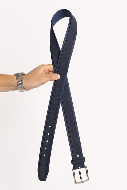 Ceinture en faux cuir double tissu | Bleu foncé