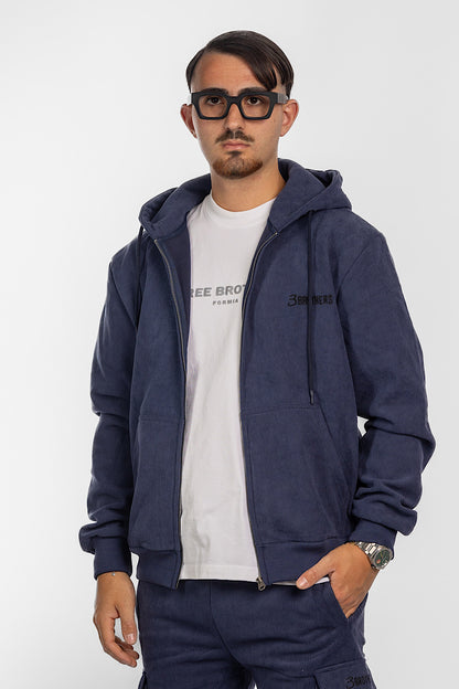 Sweat-shirt en velours avec fermeture éclair et capuche | Bleu