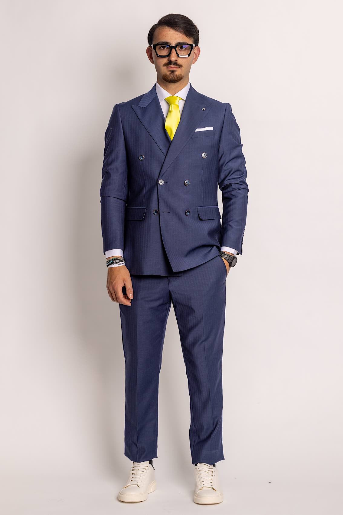 Matching Double-Breasted Pinstripe Suit | Dark Blue