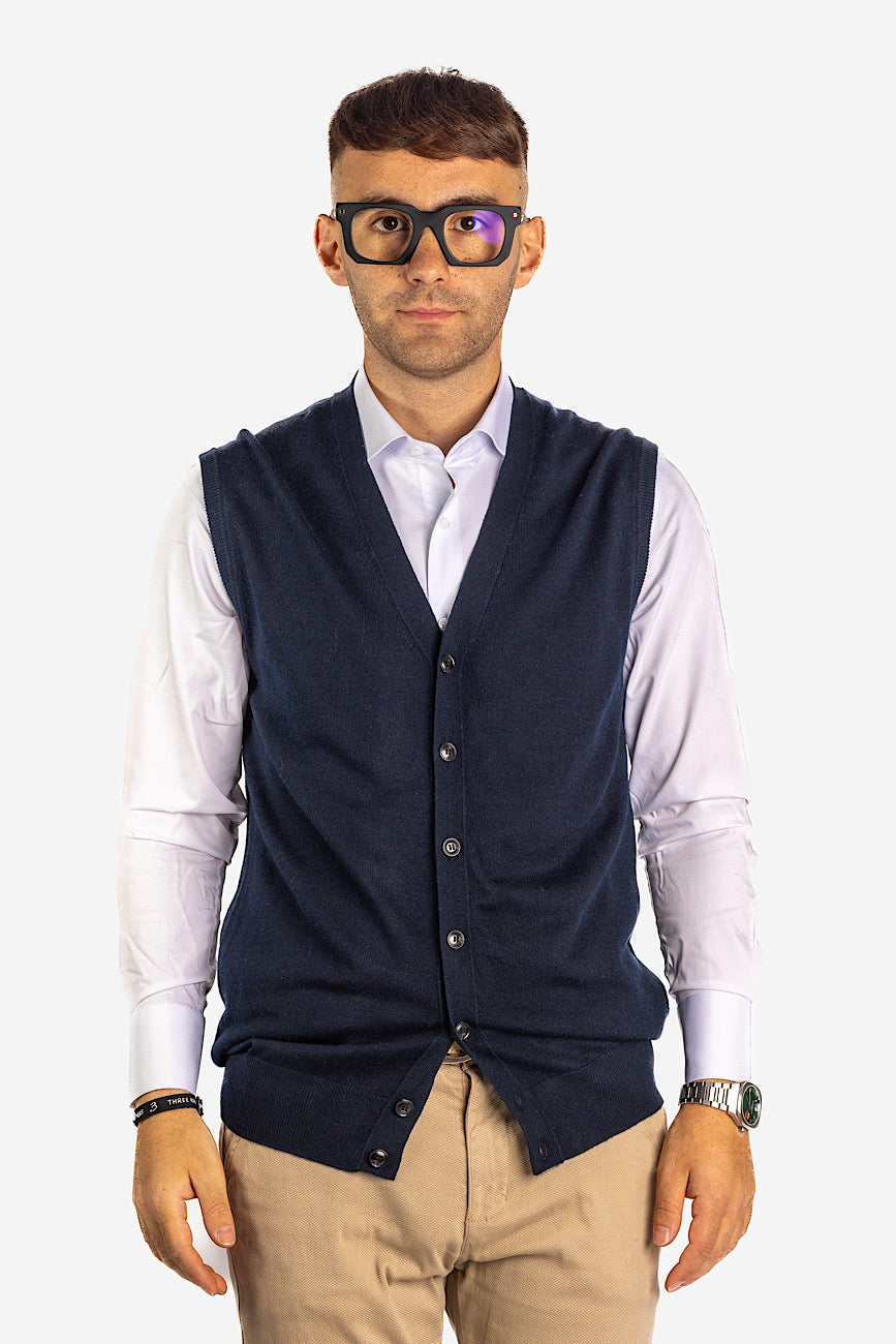 Vestvest met knopen | Trui van wolmix <tc>"€20 korting op de seconde"</tc> | Blauw 20