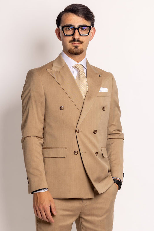 Matching Double-Breasted Pinstripe Suit | Beige