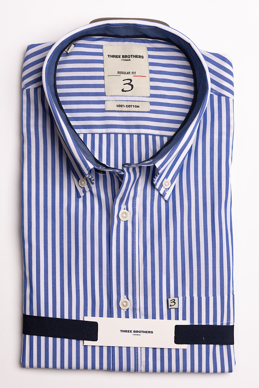 White-Light Blue Wide Striped Regular Fit Shirt