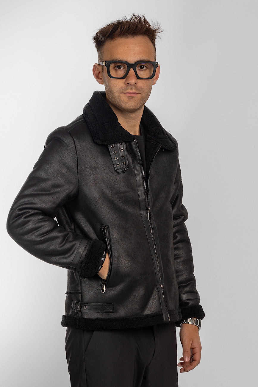 Eco-friendly Sheepskin Aviator Model | Black