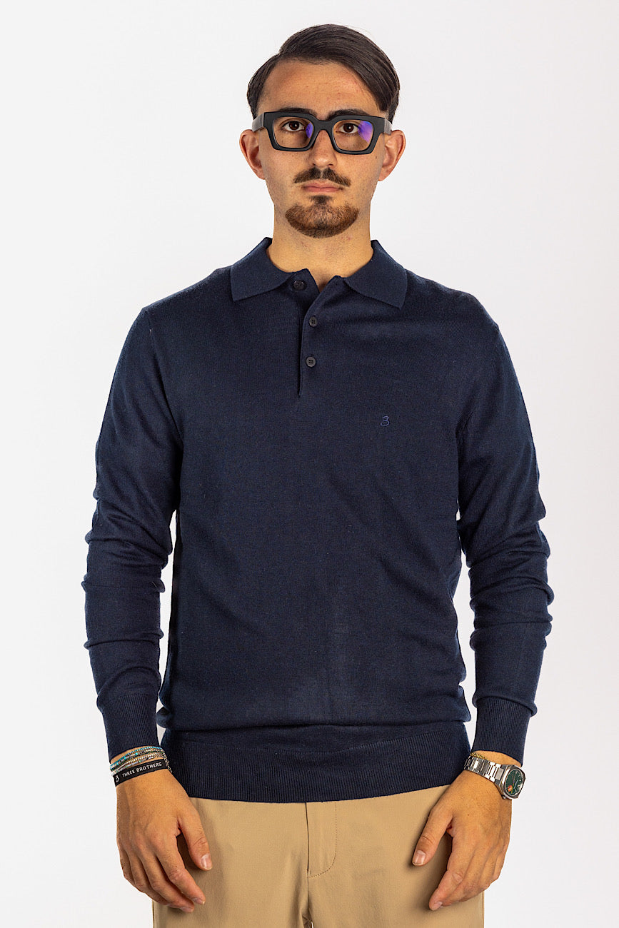 Pull polo en laine mélangée <tc>"20€ de réduction au deuxième"</tc> | Bleu 20