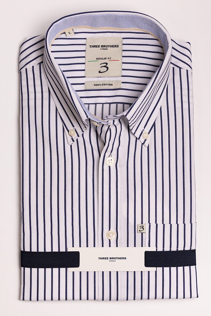 Mixed Stripe White-Blue Regular Fit Shirt