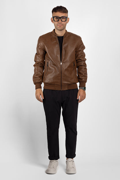 Bomber rembourré en faux cuir | Brun