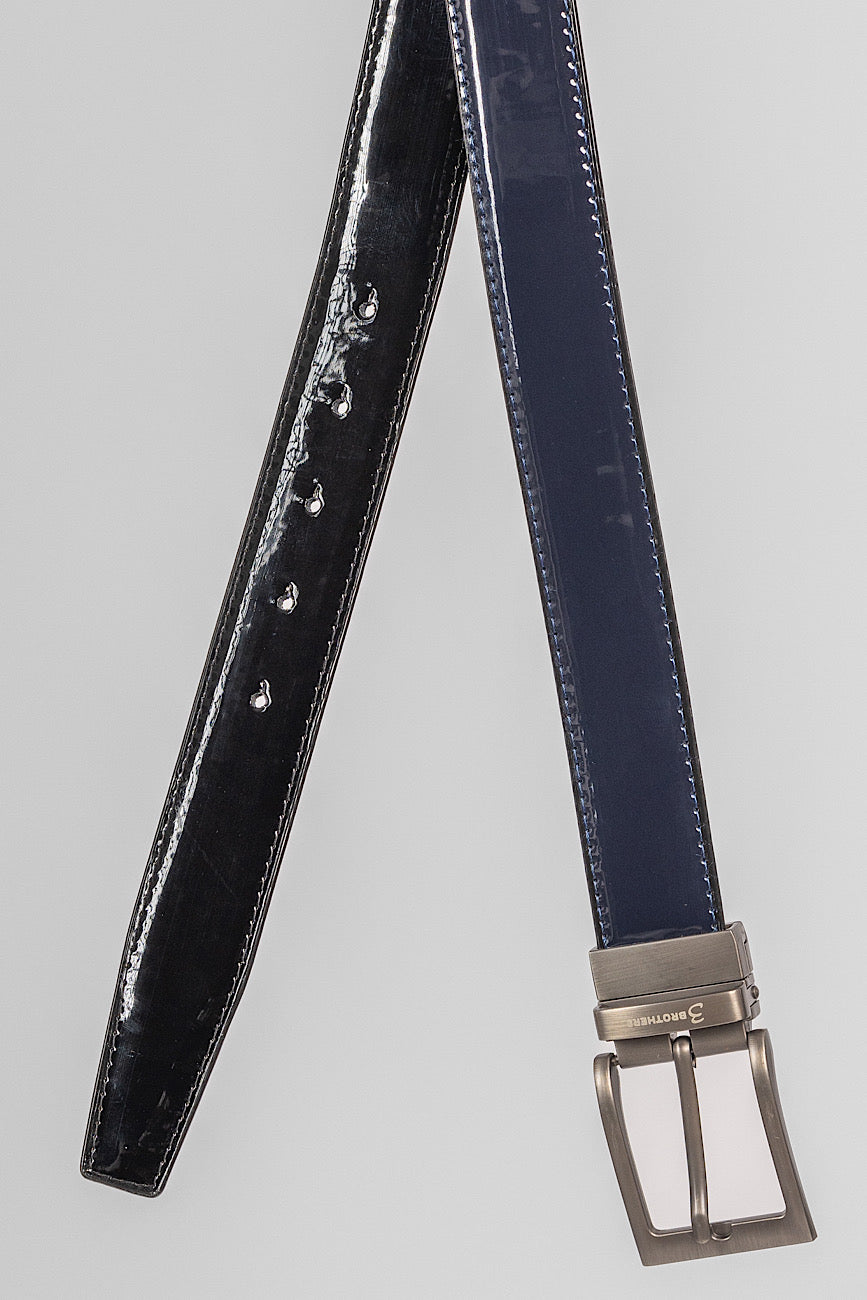 Shiny Reversible Belt | Blue and Black