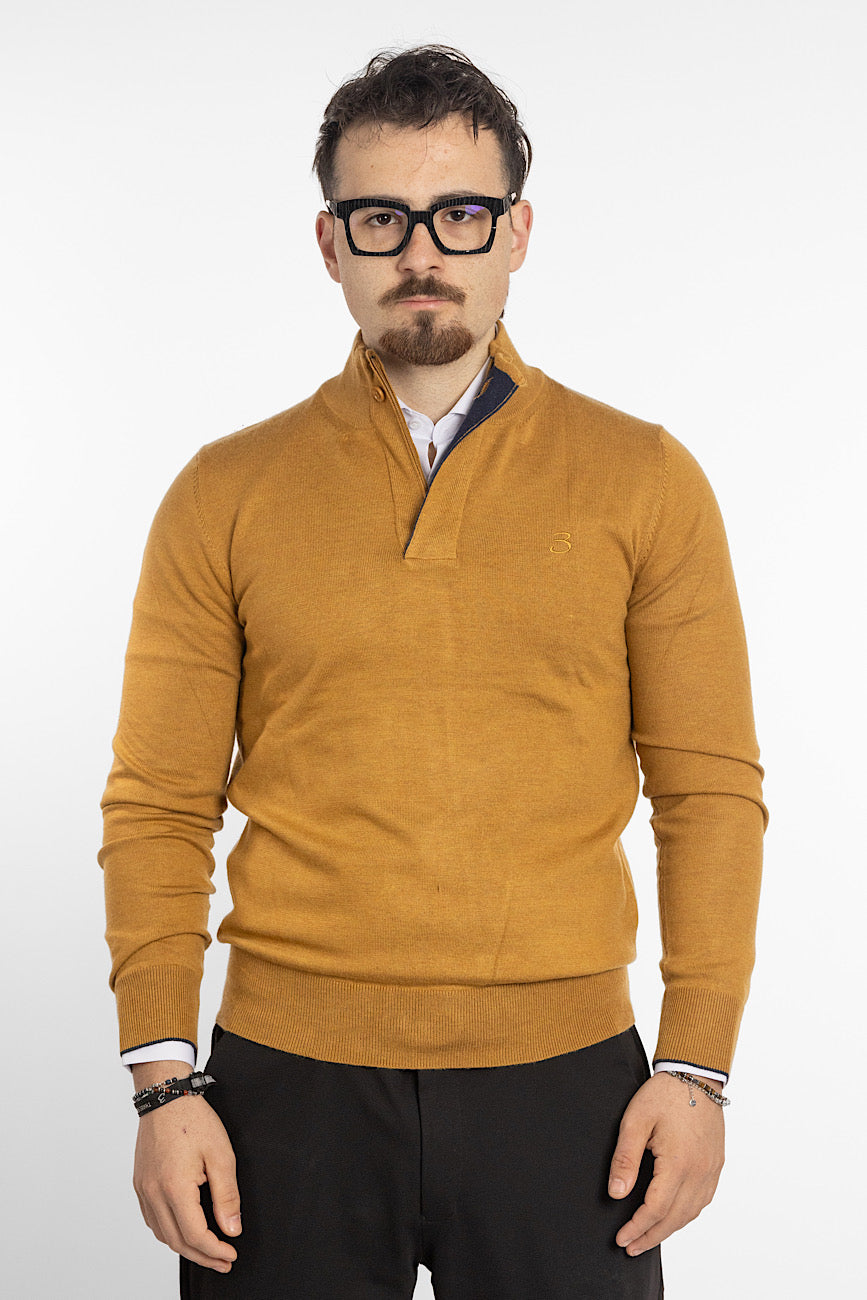 Wool Blend Half Zip and Button Pullover | <tc>"€20 discount on the second"</tc> | Mustard