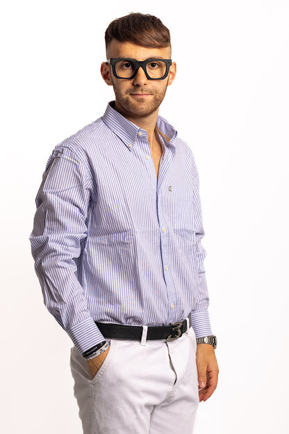 Light Blue Checkered Shirt on White Regular Fit