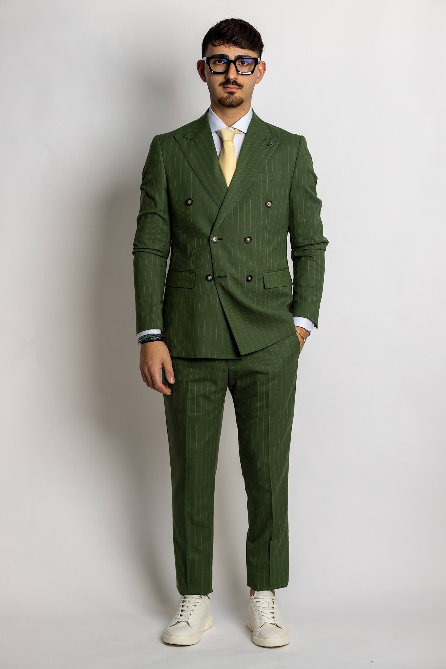 Double Breasted Pinstripe Suit | Green