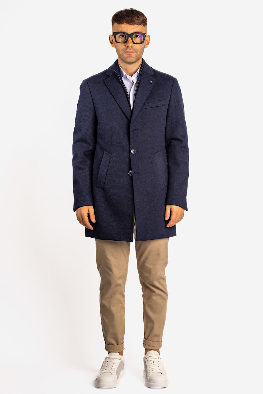 Herringbone Fabric Coat | Blue